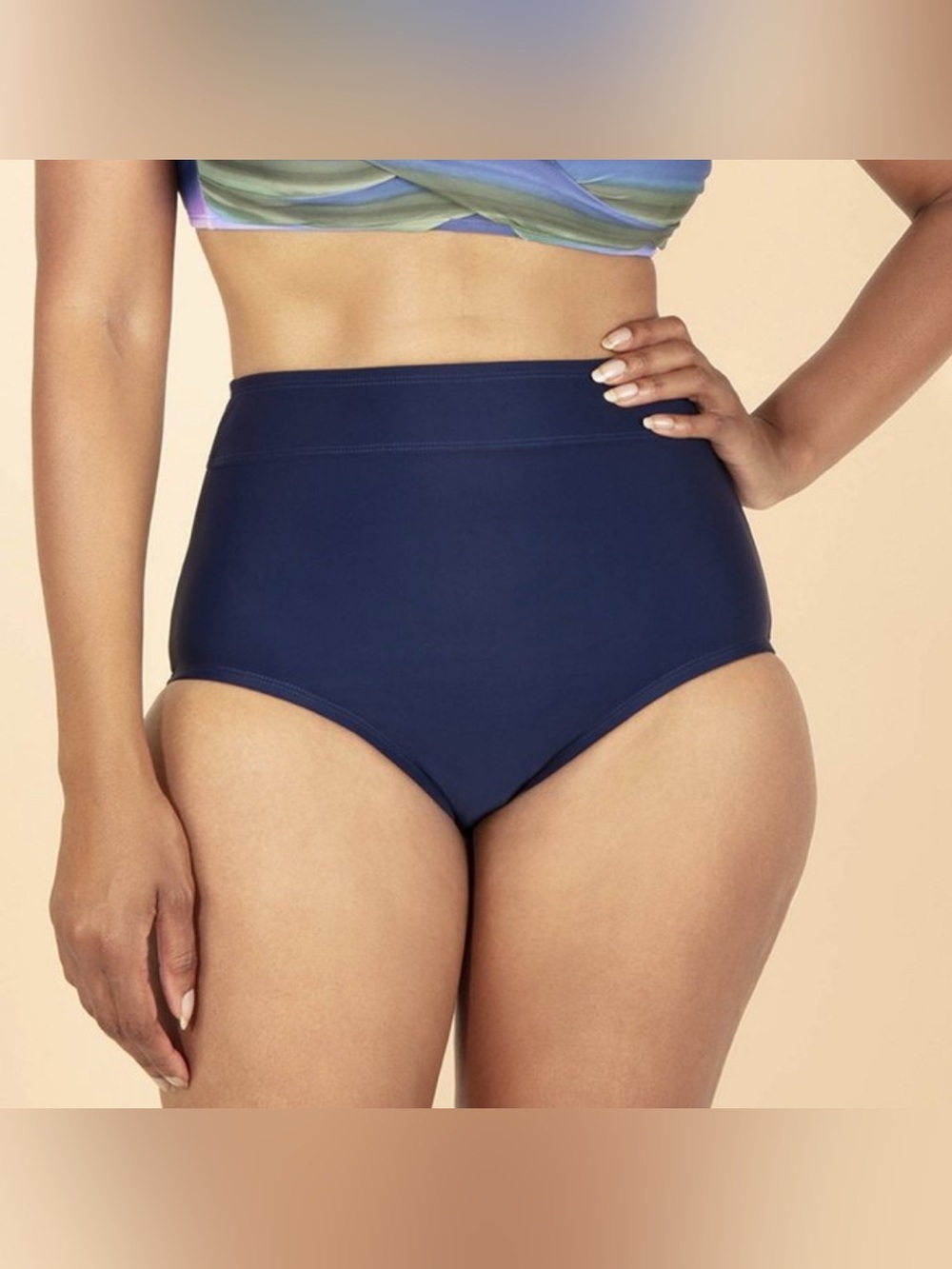 Women’s High Rise Bikini Swim Tummy Control Bottoms, size L